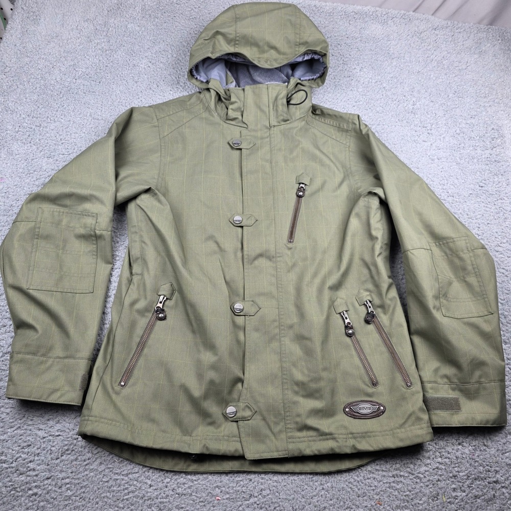 Sims Womens XL Snowboard Jacket Olive‎ Green Hooded Fleece Lined Ski Coat